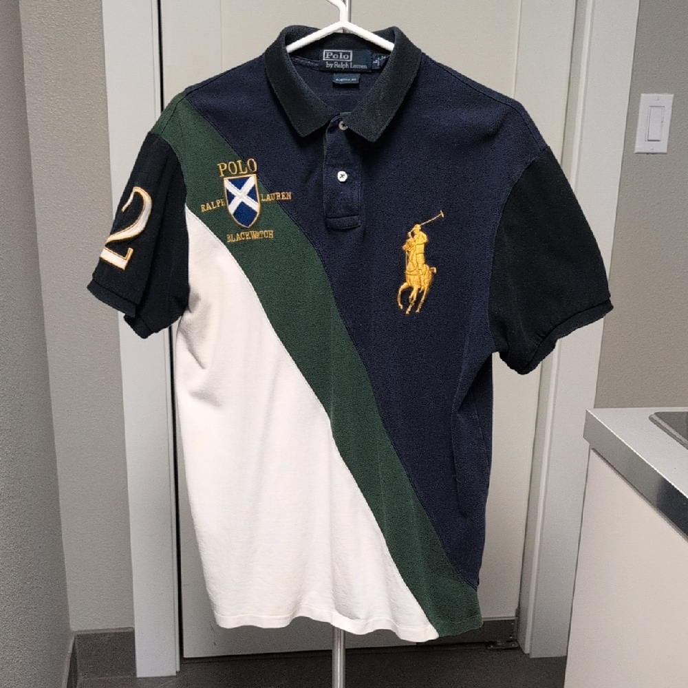 Ralph Lauren Navy and Green Polo with Gold Logo